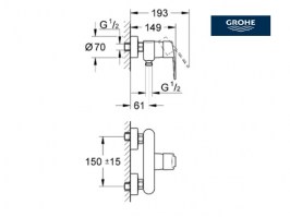 MEDIDAS MONOMANDO DUCHA EUROSTYLE GROHE